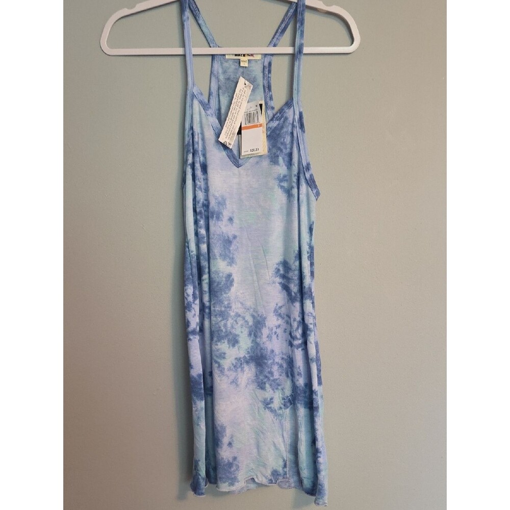 0075 Miken Light Blue and White Tie-Dye Tank Dress Cover Up; S